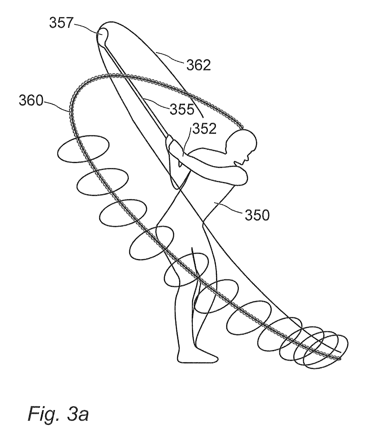 Patent drawing of a golfer with motion paths marked during the swing.
